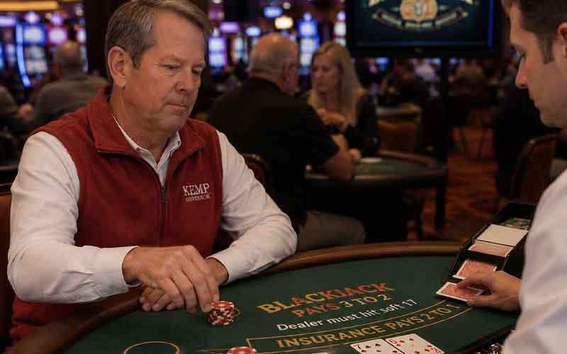 Georgia Governor Kemp playing blackjack - AI generated